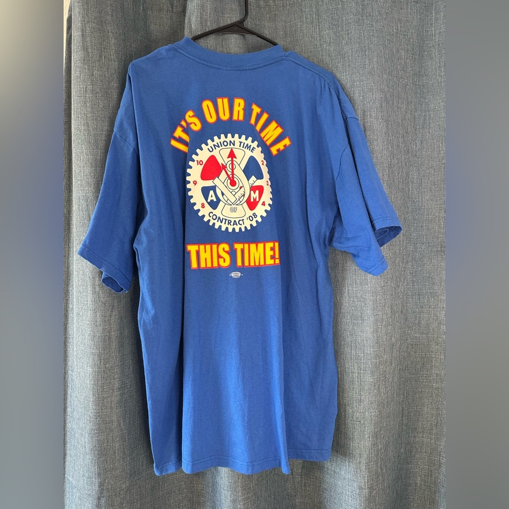 Rare Vintage UNION TIME Spell Out Big Logo Single Pocket T-shirt Size 2XL Cotton - Picture 2 of 8